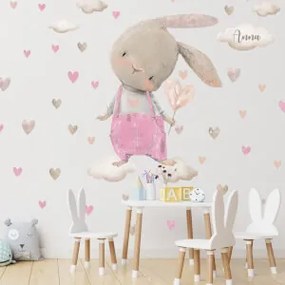 Adesivi ad acquerello - Coniglietto con cuori rosa | Inspio