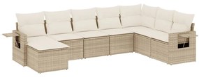 Set Divano da Giardino 8 pz con Cuscini Beige in Polyrattan