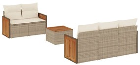 Set Divano da Giardino 6 pz con Cuscini Beige in Polyrattan