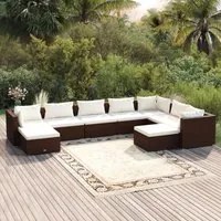 Set Divani da Giardino 9 pz con Cuscini in Polyrattan Marrone 3102674