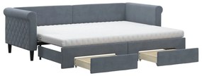 Divano letto estraibile cassetti grigio scuro 80x200cm velluto