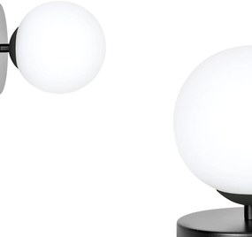 Applique A 1 Luce Hallador In Acciaio Nero E Sfera In Vetro Opalino