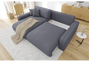 Divano letto angolare in velluto a coste grigio scuro (penisola variabile) Sara - Ropez