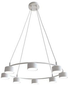 Lampadario Moderno 8 Luci Odin In Acciaio Bianco Ad Anello E Cilindri