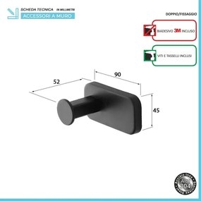 Set 4pz con appendino, porta rotolo e 2 porta salviette a muro in acciaio nero Cubik