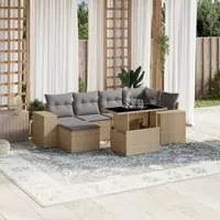 Set Divani da Giardino 7 pz con Cuscini Beige in Polyrattan 3269309