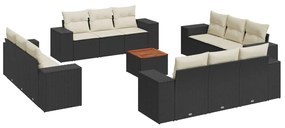 Set divani da giardino 13pz con cuscini nero in polyrattan