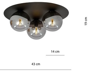 Plafoniera Minimal 3 Luci Mnemosine In Acciaio Nero E Sfere Di Vetro Fumè