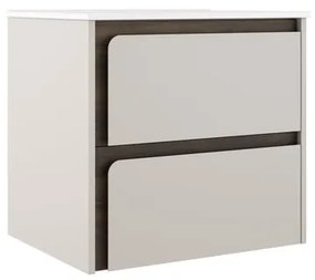 Mobile da bagno sospeso sotto lavabo L 60 x H 55 x P 45 cm bianco e noce laccato opaco, 2 cassetti VISOBATH Indico