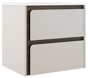 Mobile da bagno sotto lavabo VISOBATH Indico bianco e noce laccato opaco L 60 x H 55 x P 45 cm 2 cassetti, lavabo non incluso