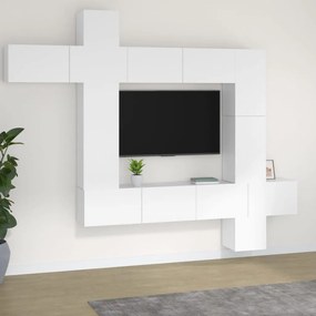 Set mobili porta tv 9 pz bianco in legno multistrato