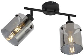 Faretto da soffitto di design nero con vetro fumé 2 luci - Domo