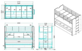 Letto da bambini a castello/estraibile bianco con contenitore/con scrivania con rete inclusa 90x200 cm Bonny – Vipack