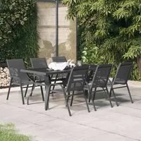 Set da Pranzo per Giardino 7 pz con Cuscini Grigio e Nero 3095988