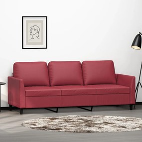 Divano A 3 Posti Rosso Vino 180 Cm İn Similpelle /