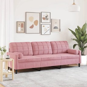 Divano A 3 Posti Con Cuscini Rosa 210 Cm İn Velluto /