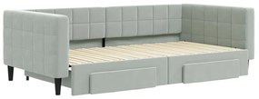 Divano letto estraibile cassetti grigio chiaro 100x200 velluto