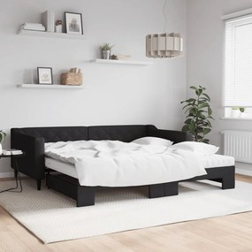 Divano Letto Estraibile Con Materassi Nero 100x200 Cm Tessuto /