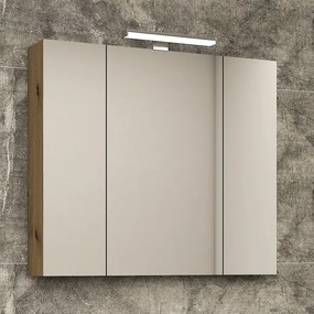 Kamalu - Specchiera bagno 80 cm a tre ante in rovere naturale | LAC-EFESTO-80