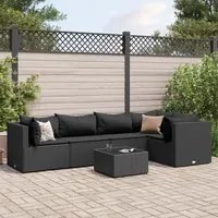 Set Mobili da Giardino 6 pz con Cuscini in Polyrattan Nero 3308099