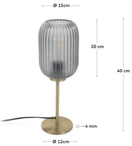 Kave Home - Lampada da scrivania Hestia metallo finitura in ottone e cristallo grigio ed adattatore UK