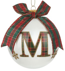 Pallina Natale lettera M tartan vetro 10 cm