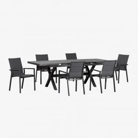 Set Tavolo Da Giardino Rettangolare Allungabile (180-240x90 Cm) E 6 Sedie Da Giardino Impilabili In Alluminio Karena Grigio Grafite - Sklum