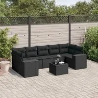 Set Divani da Giardino con Cuscini 8 pz Nero in Polyrattan 3222334