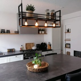 Lampada a sospensione nera con ripiano 4 luci - Cage Rack