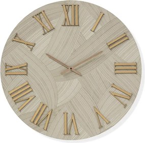 Orologio rotondo D40 cm in legno rivestito con parato e dettagli Rame ADAK