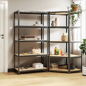 Scaffali Resistenti 5 Ripiani 2pz Grigio Acciaio E Multistrato /