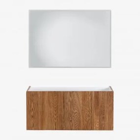 Set Mobili Da Bagno Fiore In Legno Con Lavabo Integrato Legno Scuro & Rectangular Led Y Antivaho (100x70) Tasmin & Senza Rubinetto - Sklum