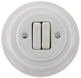 Bohemia-Design - Interruttore doppio in porcellana in stile retrò con cornice n. 5, bianco
