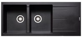 Lavello integrato 2 vasche con gocciolatoio a destra DELINIA Alazia granito L 50 x L 116 cm nero