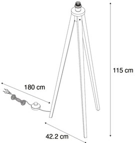 Lampada da terra rustica a treppiede in legno di noce - Tripod Classic