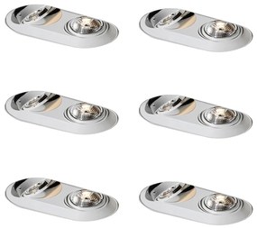 Set di 6 faretti da incasso arrotondati bianchi GU10 70mm 2-luci - Hubs