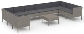 Set divani da giardino 11 pz con cuscini in polyrattan grigio