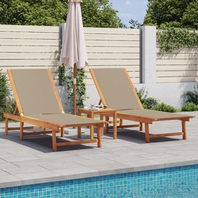 Lettini Prendisole 2 Pz E Tavolo Tortora Legno Acacia/textilene /