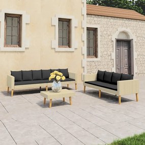 Set divani da giardino 3 pz con cuscini in polyrattan beige