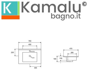 Kamalu - lavabo da incasso 76cm per mobile in ceramica bianca |litos-k7075