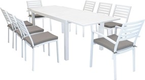 DEXTER - set tavolo in alluminio cm 160/240 x 90 x 75 h con 6 sedie e 2 poltrone Dexter