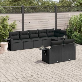 Set divani da giardino con cuscini 8 pz nero in polyrattan