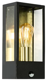 Lampada da parete per esterni nera con oro e sensore di movimento - Rotterdam