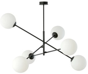 Lampadario da Soffitto in Acciaio e Vetro LINEAR 6 Nero 6xE14 Colore delle Sfere Bianco