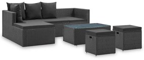 Set divani da giardino 4 pz nero con cuscini in polyrattan