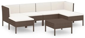 Set divani da giardino 7 pz con cuscini in polyrattan marrone