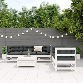 Set salotto da giardino 6 pz bianco in legno massello di pino