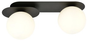 Plafoniera Minimal 2 Luci Teia In Acciaio Nero E Sfere Vetro Opale
