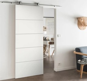 Porta scorrevole reversibile Fourlines in mdf bianco, L 93 x H 212 cm, con binario Loft Alluminio