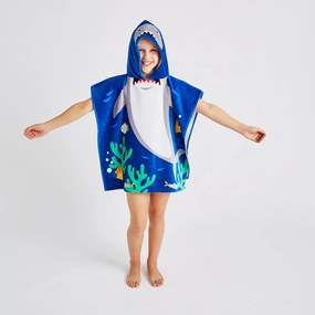 Poncho bambino in cotone blu Shark - Catherine Lansfield